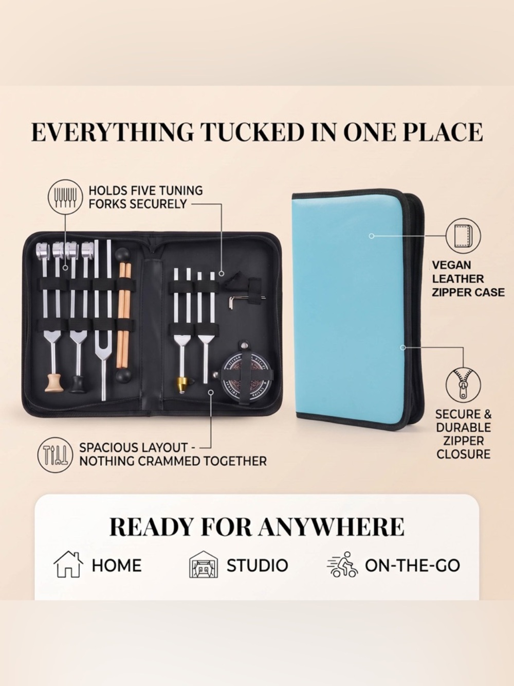 Tuning Fork Set with Vegan Leather Carry Case - Professional Sound Therapy Kit - Picture 4 of 14